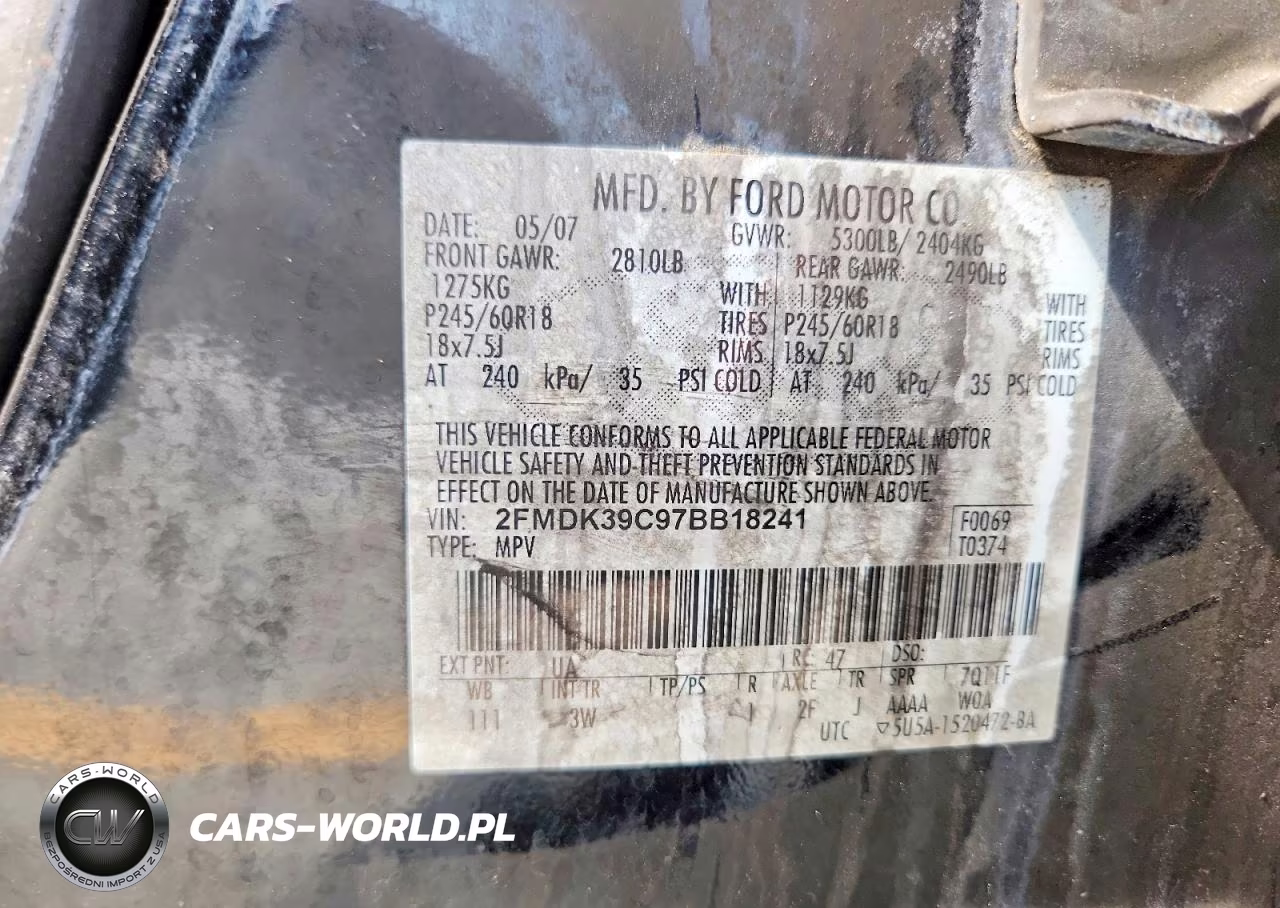 2007 Ford Edge Sel Plus VIN:2FMDK39C97BB18241 - 13