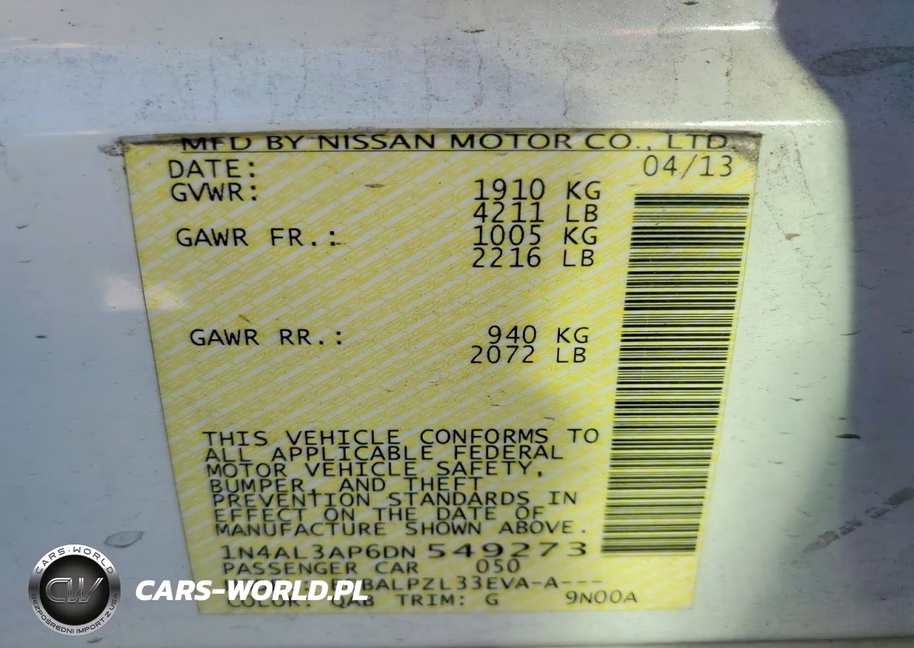 NISSAN ALTIMA 2.5 VIN:1N4AL3AP6DN549273 - 12