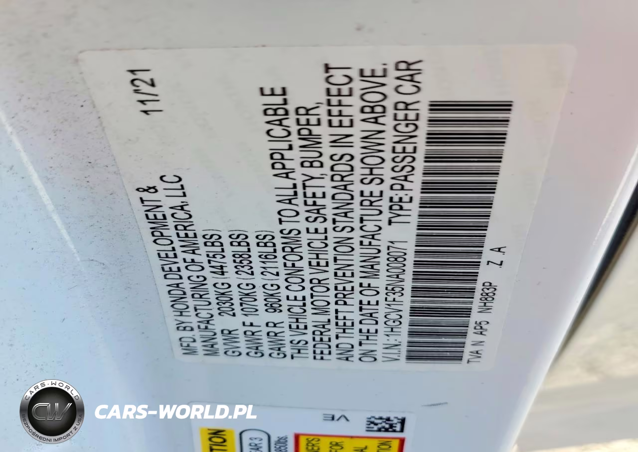 2022 Honda Accord Sport VIN:1HGCV1F35NA008071 - 12