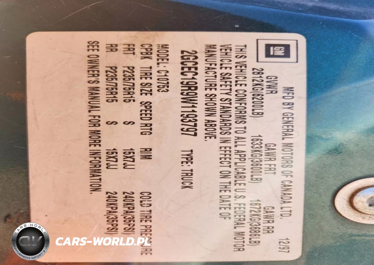 1998 Chevrolet Gmt-400 C1500 VIN:2GCEC19R9W1193797 - 12