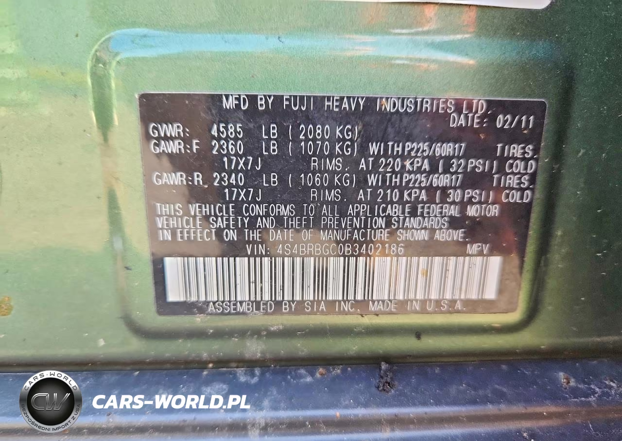 2011 Subaru Outback 2.5I Premium VIN:4S4BRBGC0B3402186 - 12