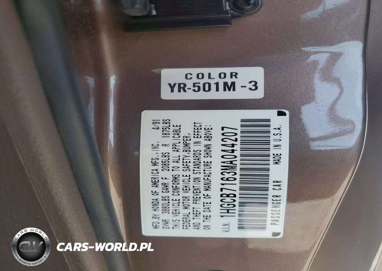 1991 Honda Accord Ex VIN:1HGCB7163MA044207 - 12