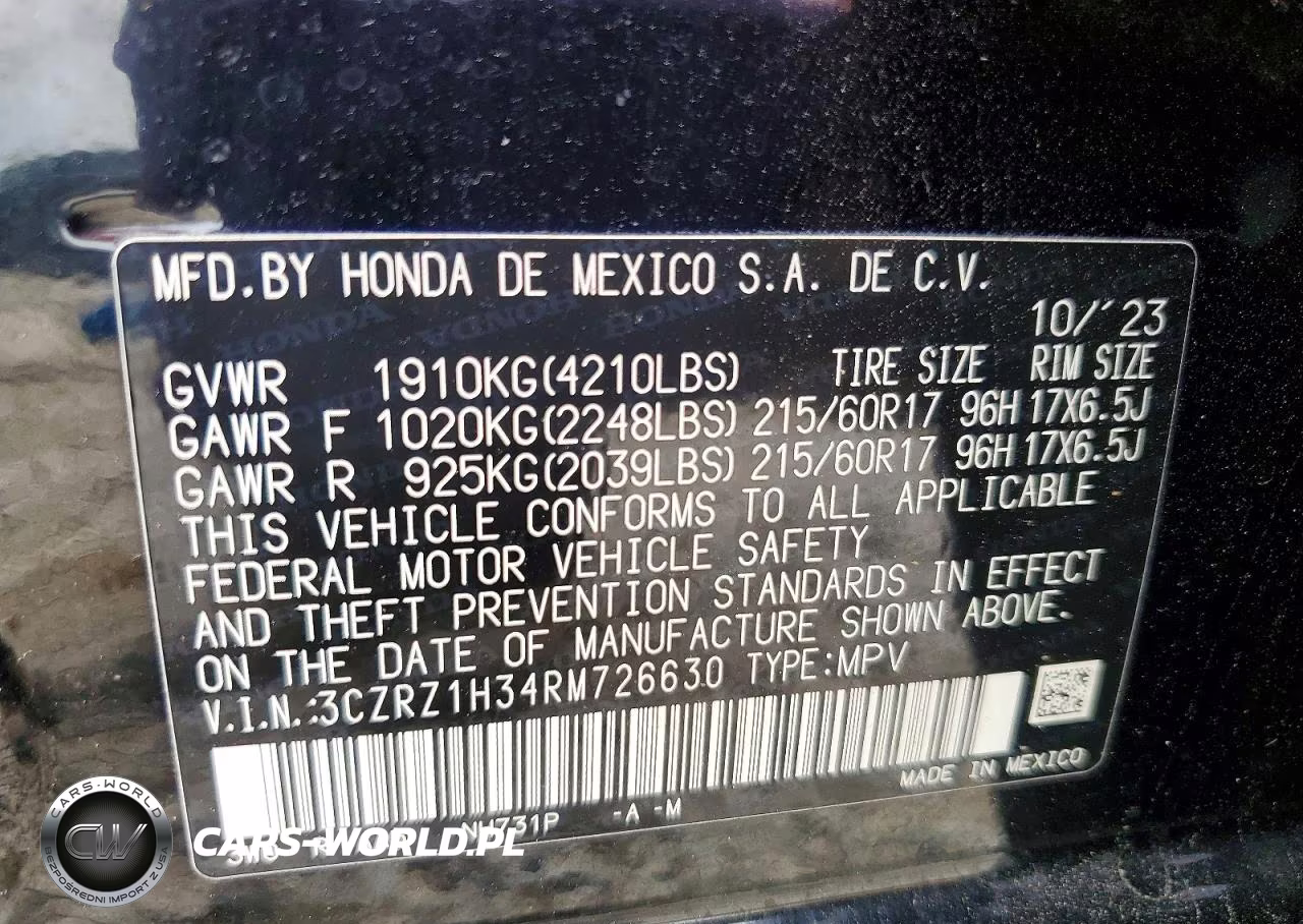 2024 Honda Hr-V Lx VIN:3CZRZ1H34RM726630 - 12