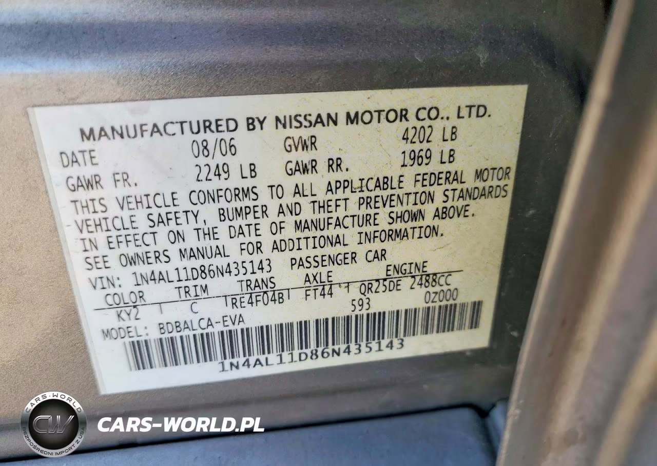 2006 Nissan Altima 2.5 VIN:1N4AL11D86N435143 - 12