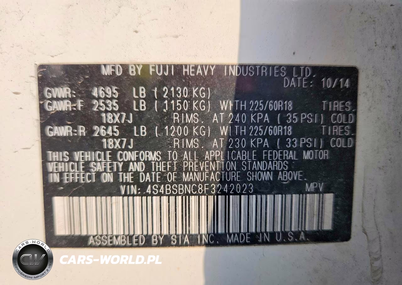 2015 Subaru Outback 2.5I Limited VIN:4S4BSBNC8F3242023 - 13