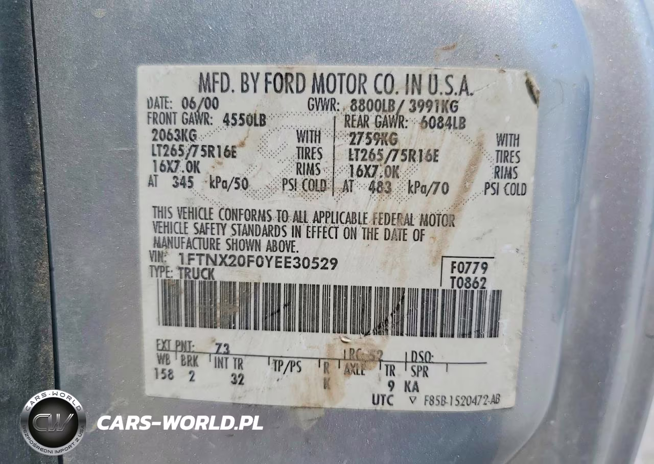 2000 Ford F250 Super Duty VIN:1FTNX20F0YEE30529 - 12