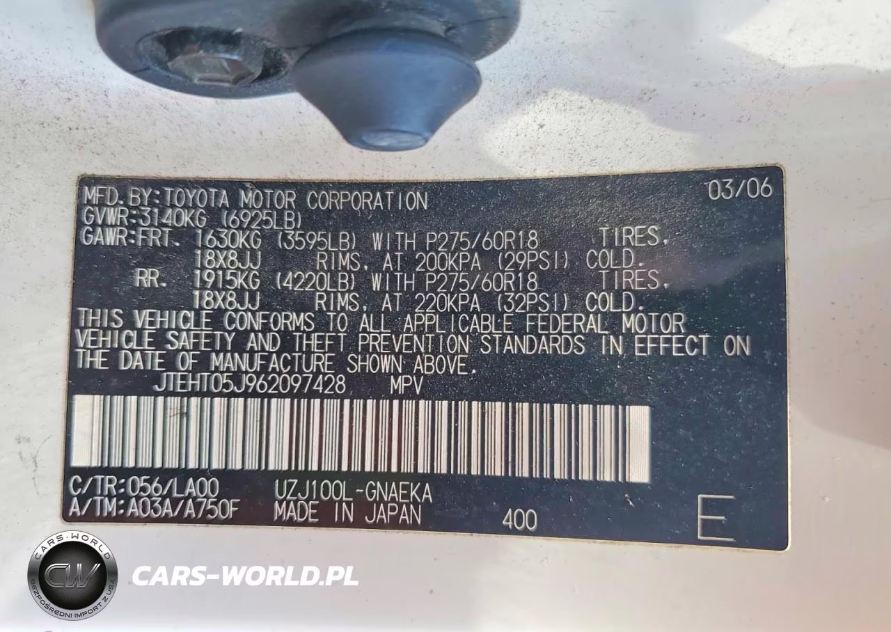 2006 Toyota Land Cruiser Base VIN:JTEHT05J962097428 - 13