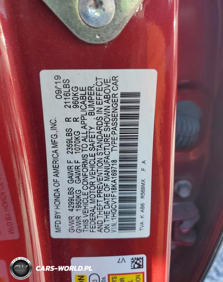 2019 Honda Accord Lx VIN:1HGCV1F18KA169718 - 13