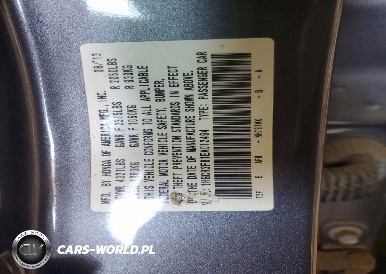 2014 Honda Accord Exl VIN:1HGCR2F81EA012494 - 12