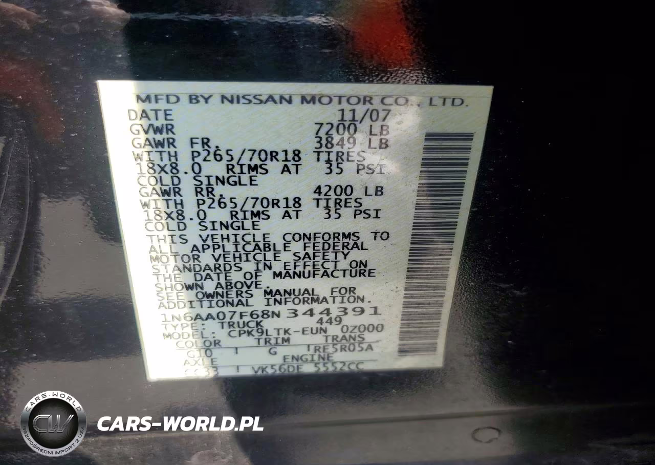2008 Nissan Titan Xe VIN:1N6AA07F68N344391 - 12