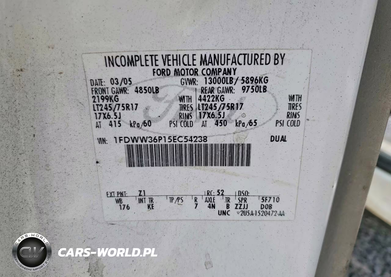 2005 Ford F350 Super Duty VIN:1FDWW36P15EC54238 - 12
