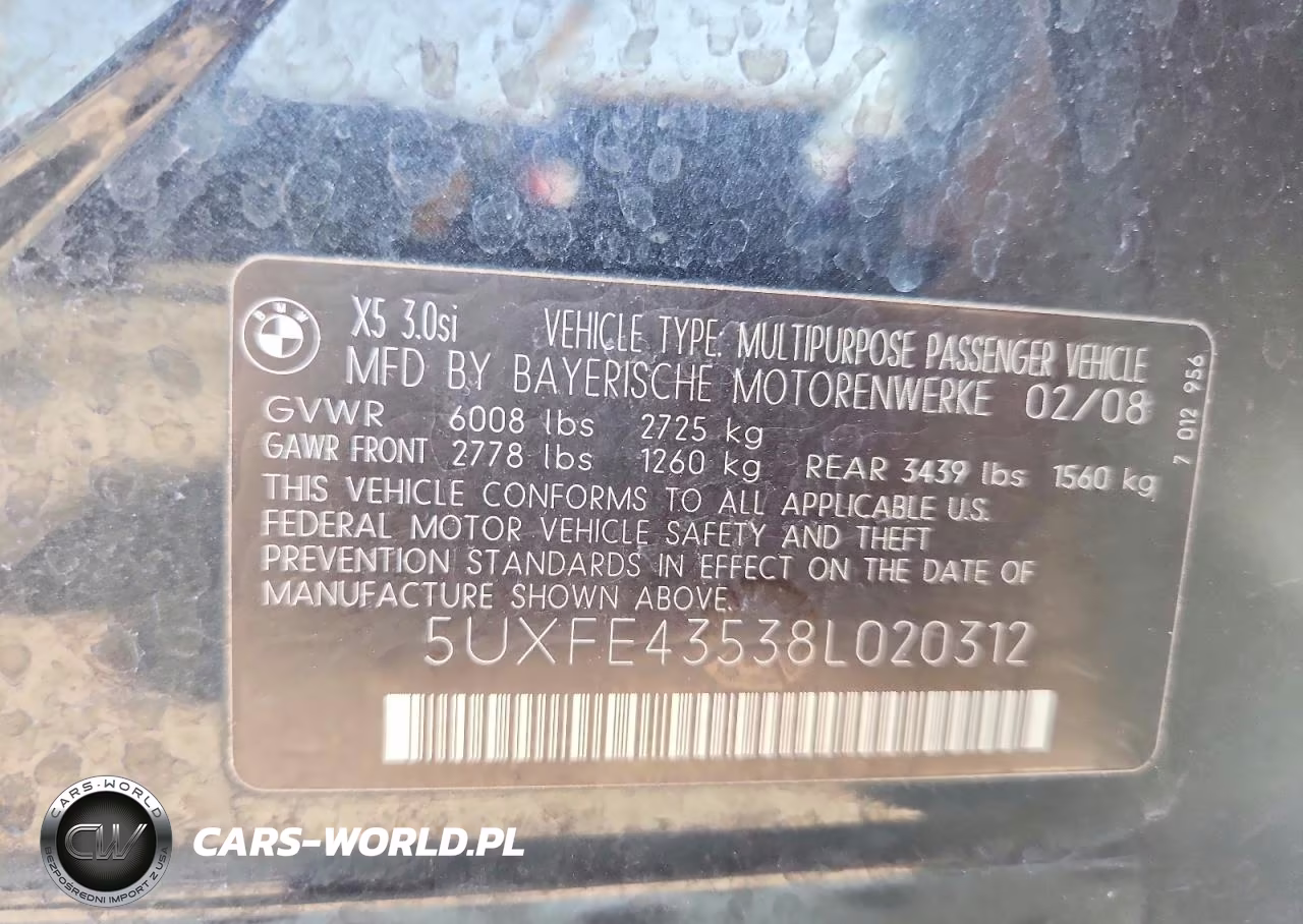 2008 BMW X5 3.0I VIN:5UXFE43538L020312 - 13