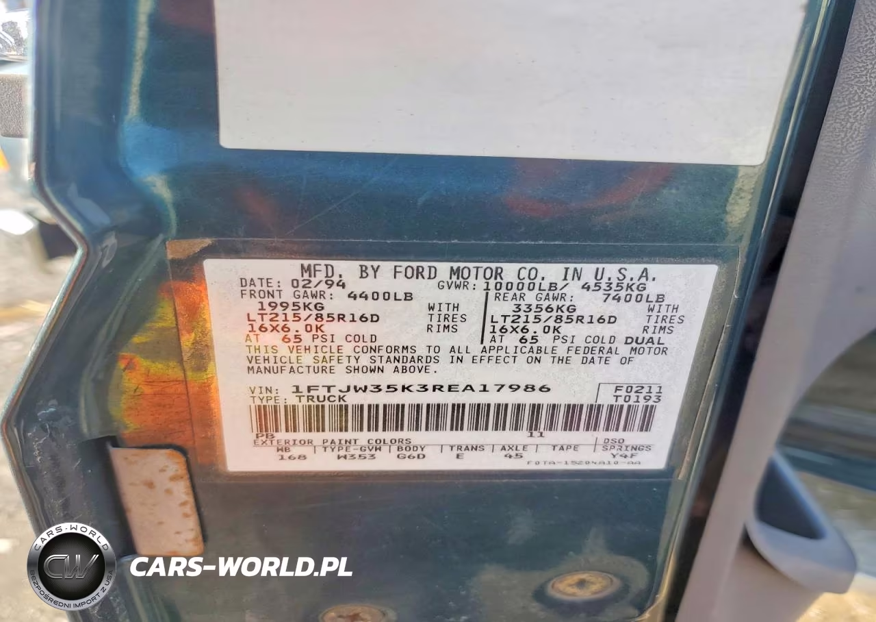 1994 Ford F350 VIN:1FTJW35K3REA17986 - 13