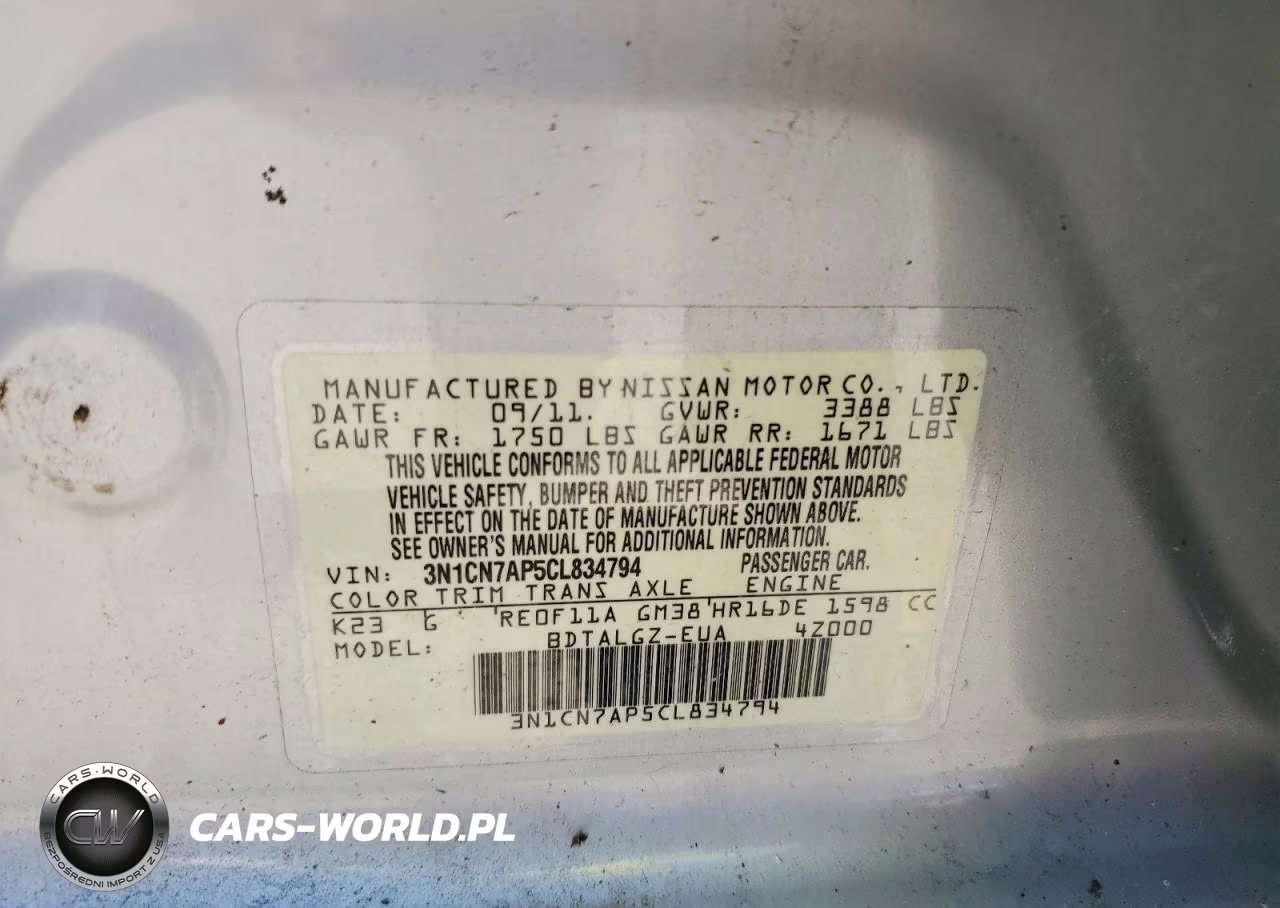 2012 Nissan Versa 1.6 S VIN:3N1CN7AP5CL834794 - 12