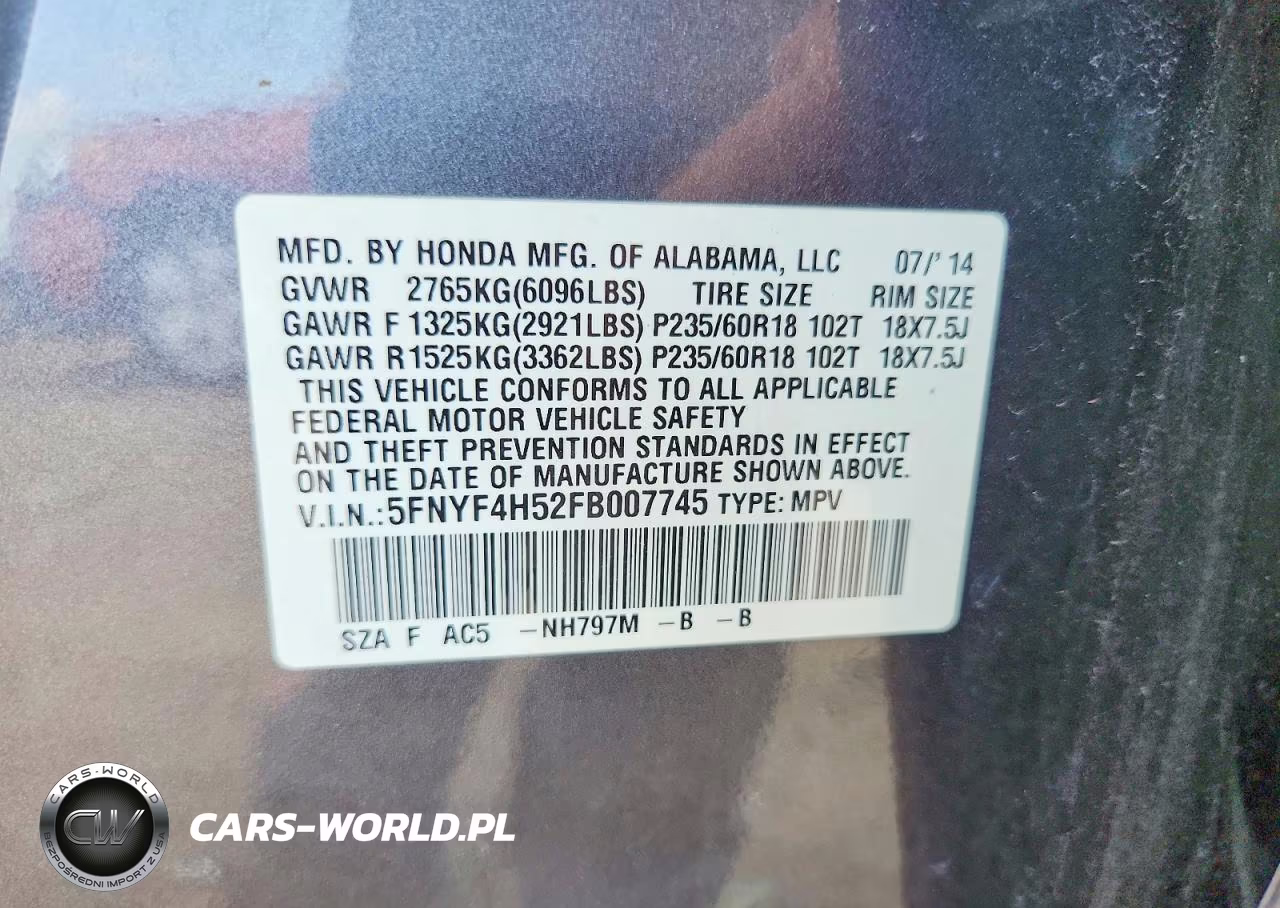 2015 Honda Pilot Exl VIN:5FNYF4H52FB007745 - 12