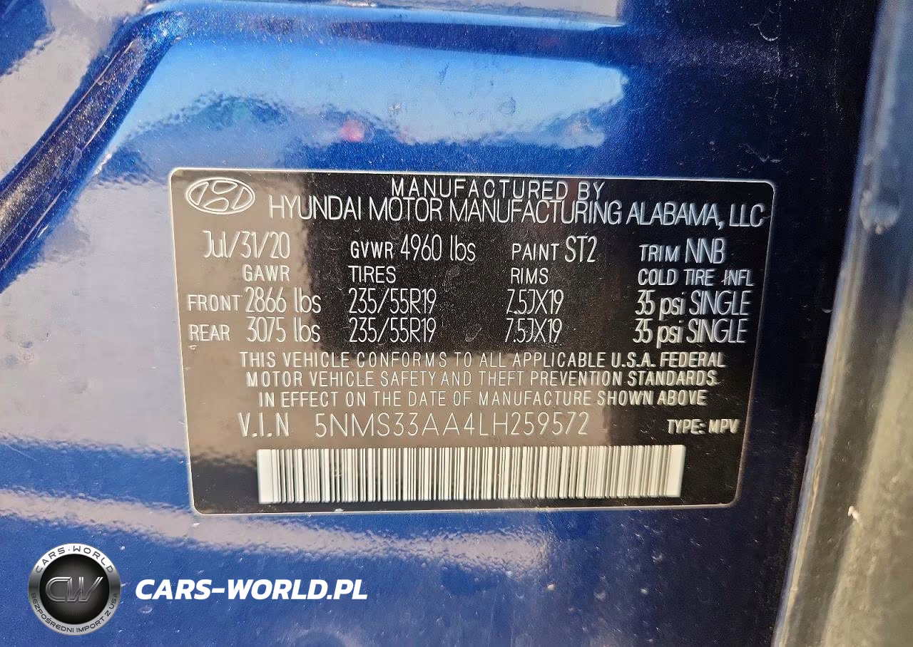 2020 Hyundai Santa Fe Sel 2.0T VIN:5NMS33AA4LH259572 - 13