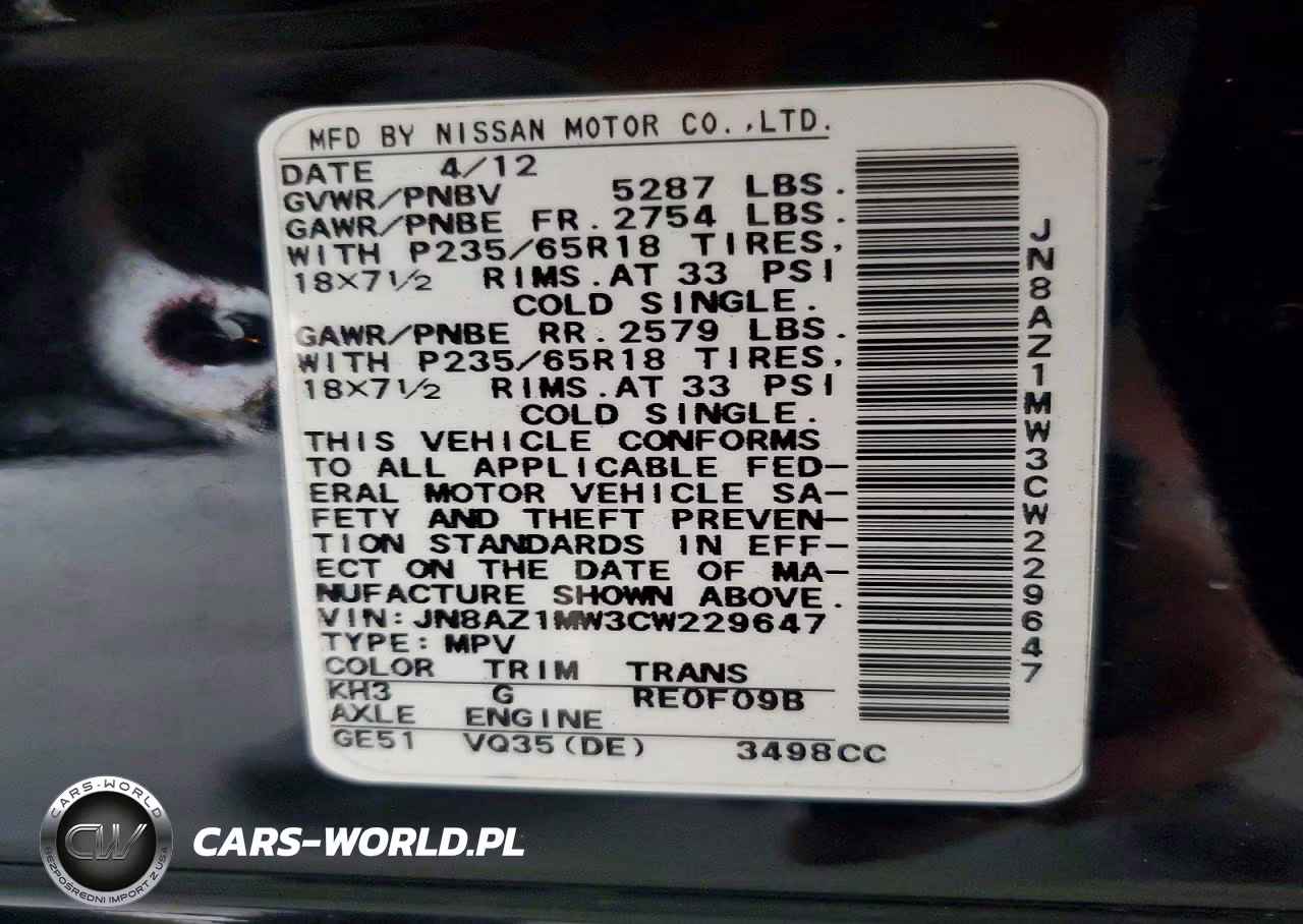 2012 Nissan Murano S VIN:JN8AZ1MW3CW229647 - 13