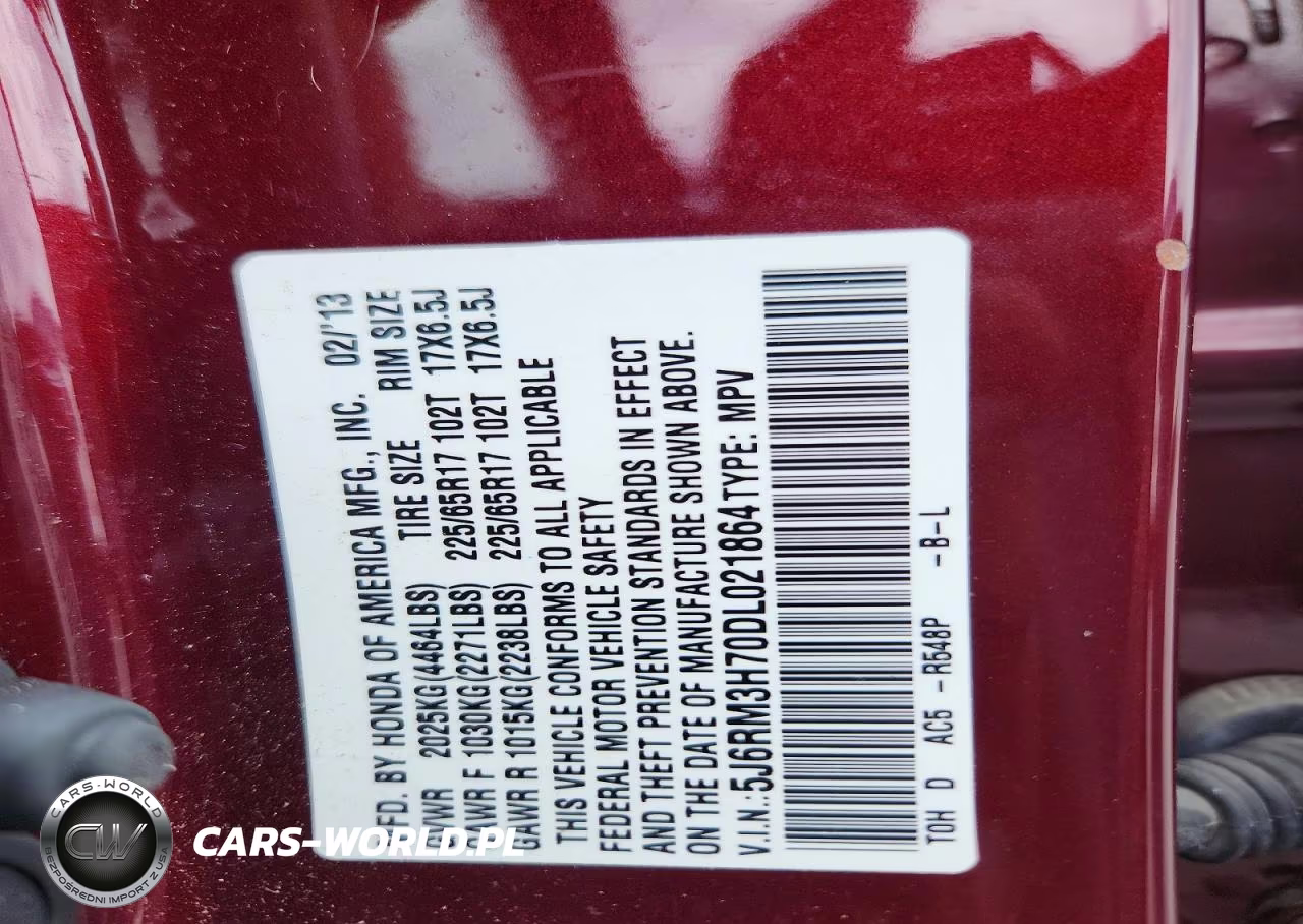 2013 Honda Cr-V Exl VIN:5J6RM3H70DL021864 - 13