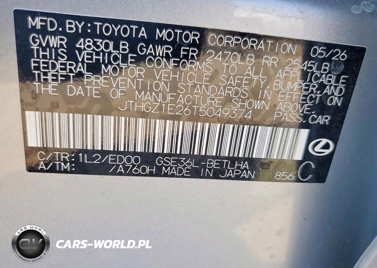 2026 Lexus Is 350 F Sport VIN:JTHGZ1E26T5049374 - 12