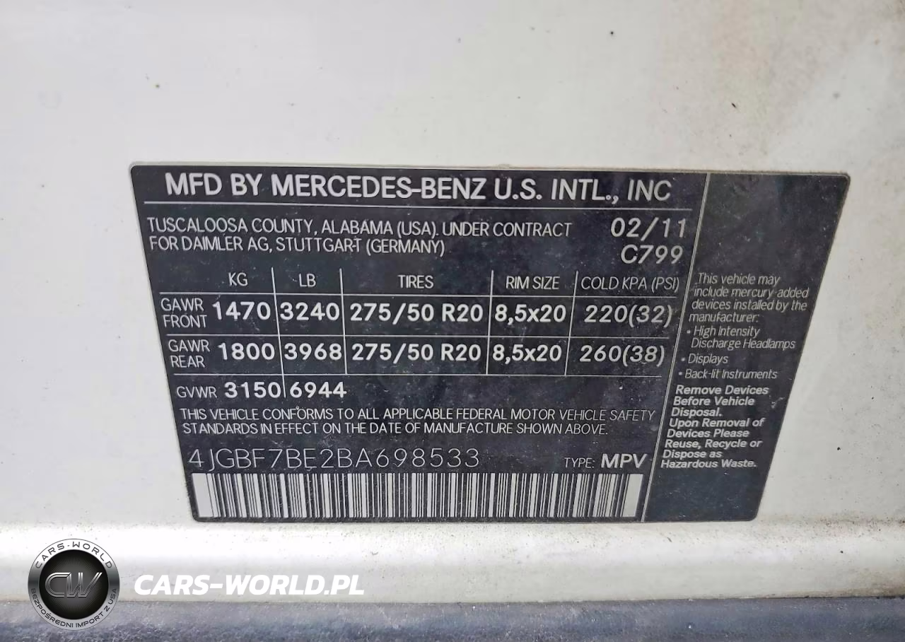 2011 Mercedes-Benz Gl 450 4Matic VIN:4JGBF7BE2BA698533 - 14