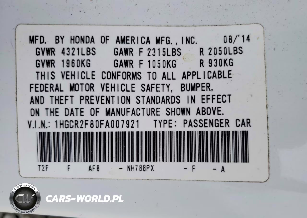 2015 Honda Accord Exl VIN:1HGCR2F80FA007921 - 12
