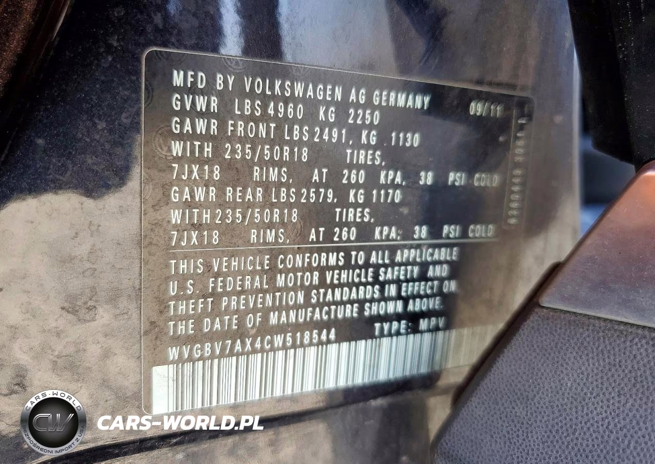 2012 Volkswagen Tiguan S VIN:WVGBV7AX4CW518544 - 13