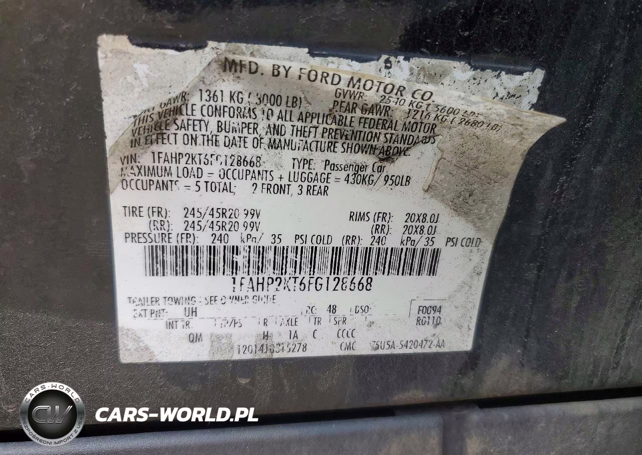 2015 Ford Taurus Sho VIN:1FAHP2KT6FG128668 - 12
