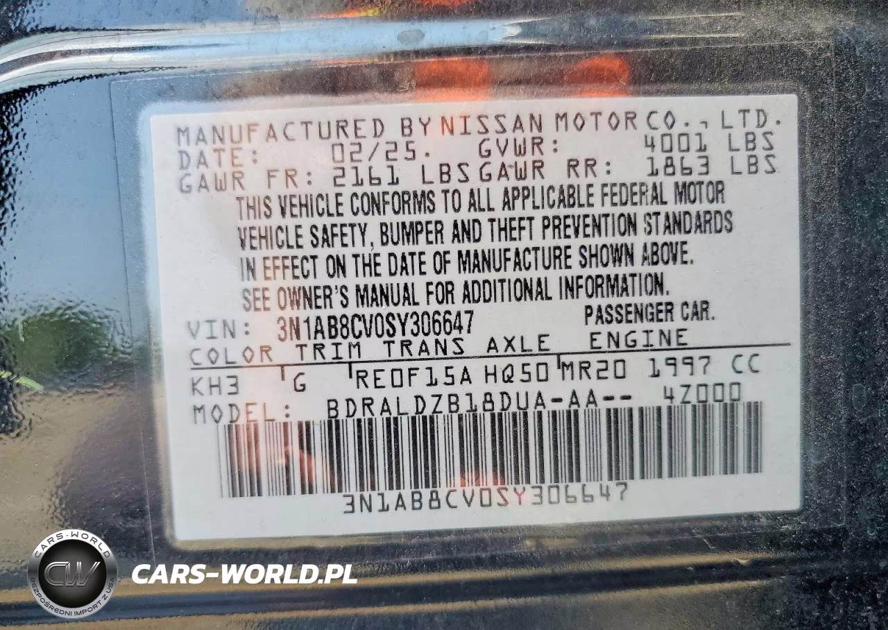 2025 Nissan Sentra Sv VIN:3N1AB8CV0SY306647 - 13