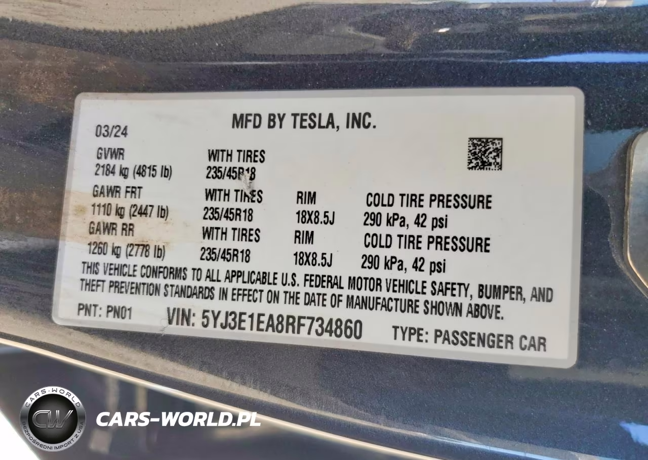 2024 Tesla Model 3 VIN:5YJ3E1EA8RF734860 - 13
