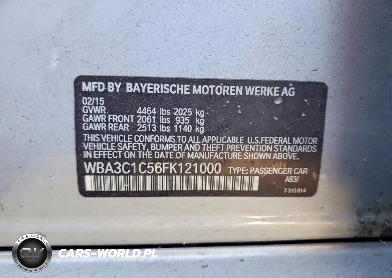2015 BMW 328 I Sulev VIN:WBA3C1C56FK121000 - 12