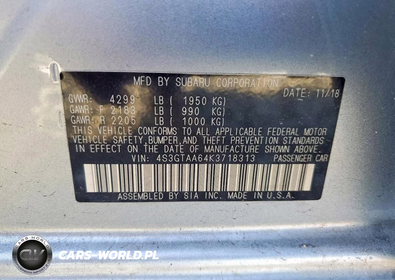 2019 Subaru Impreza VIN:4S3GTAA64K3718313 - 13