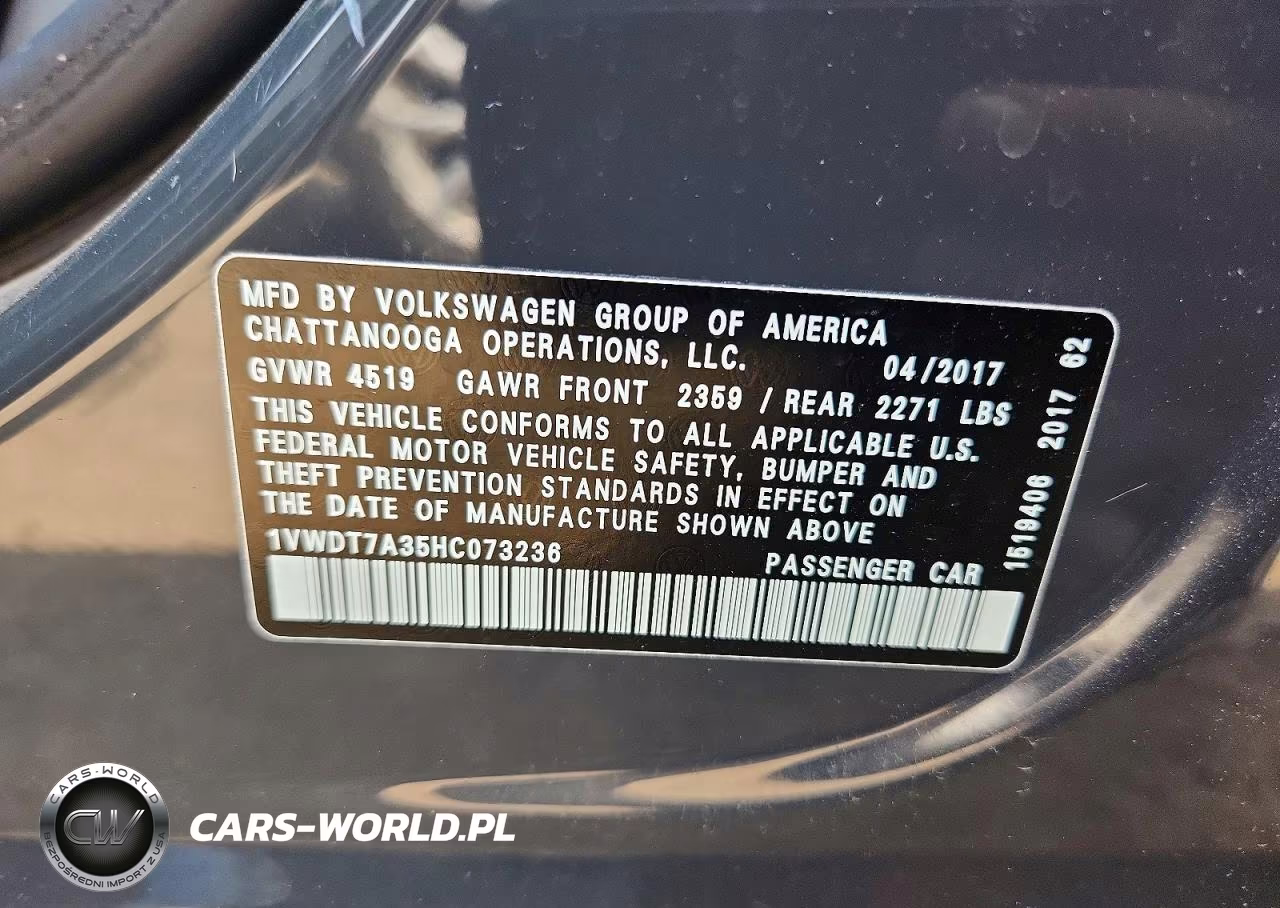 2017 Volkswagen Passat R-Line VIN:1VWDT7A35HC073236 - 12