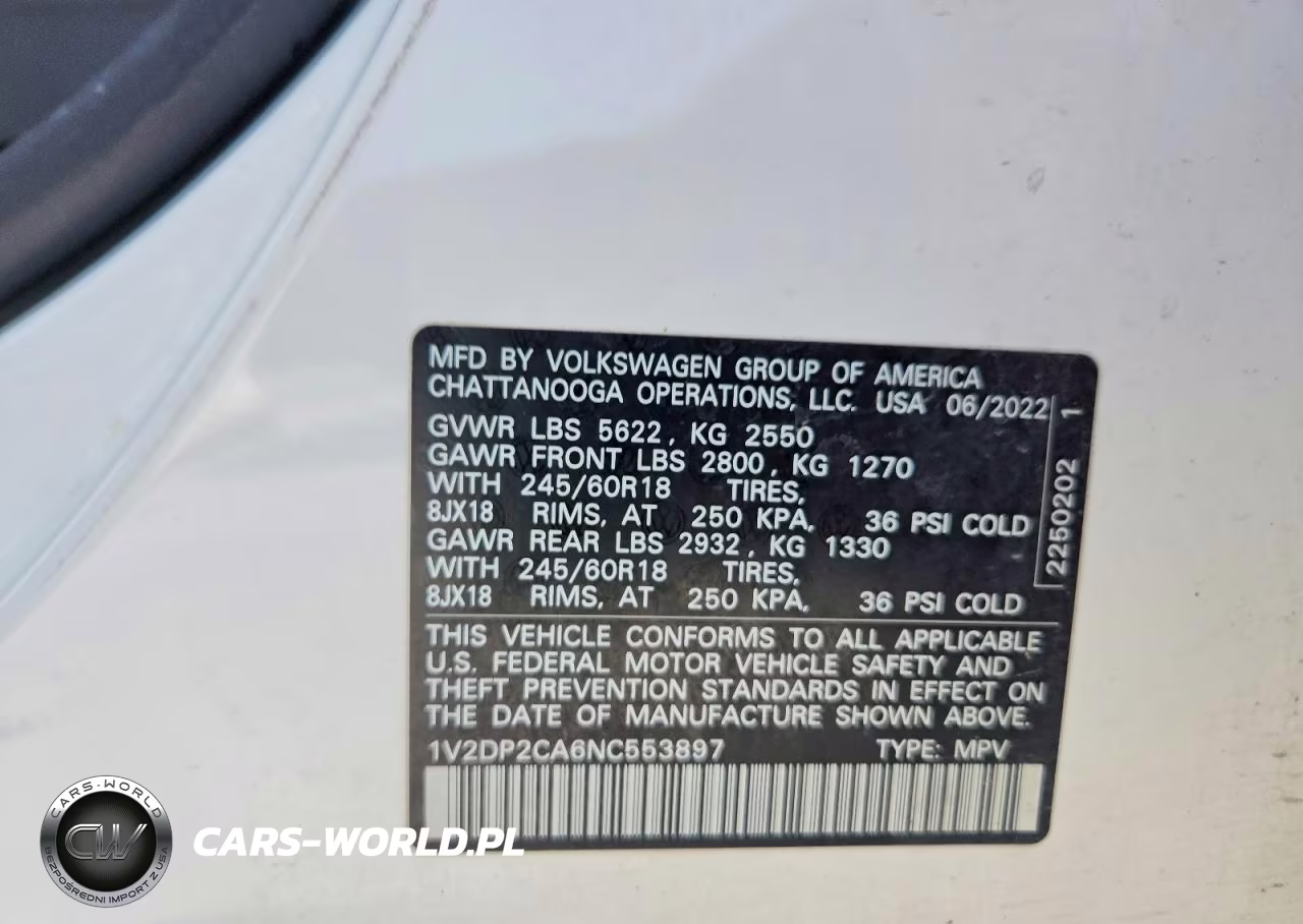 2022 Volkswagen Atlas Se VIN:1V2DP2CA6NC553897 - 13