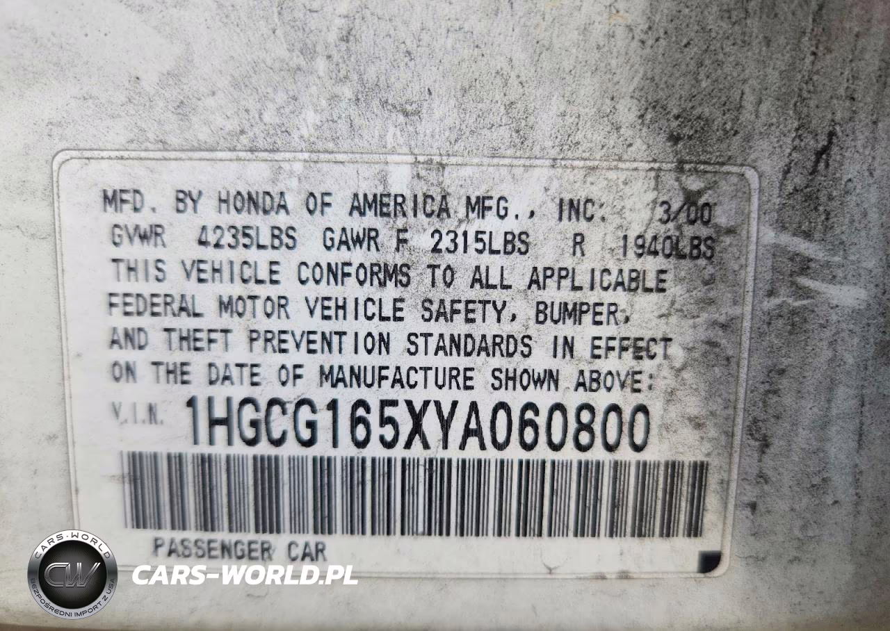 2000 Honda Accord Ex VIN:1HGCG165XYA060800 - 13