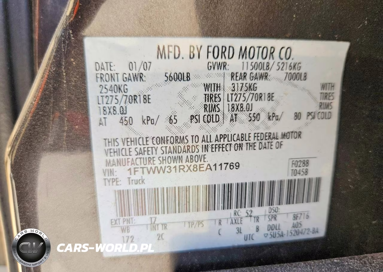 2008 Ford F350 Srw Super Duty VIN:1FTWW31RX8EA11769 - 12