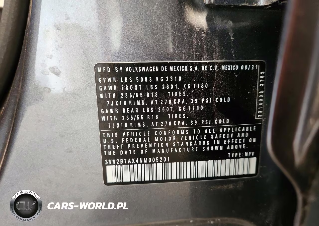 2022 Volkswagen Tiguan Se VIN:3VV2B7AX4NM005201 - 14