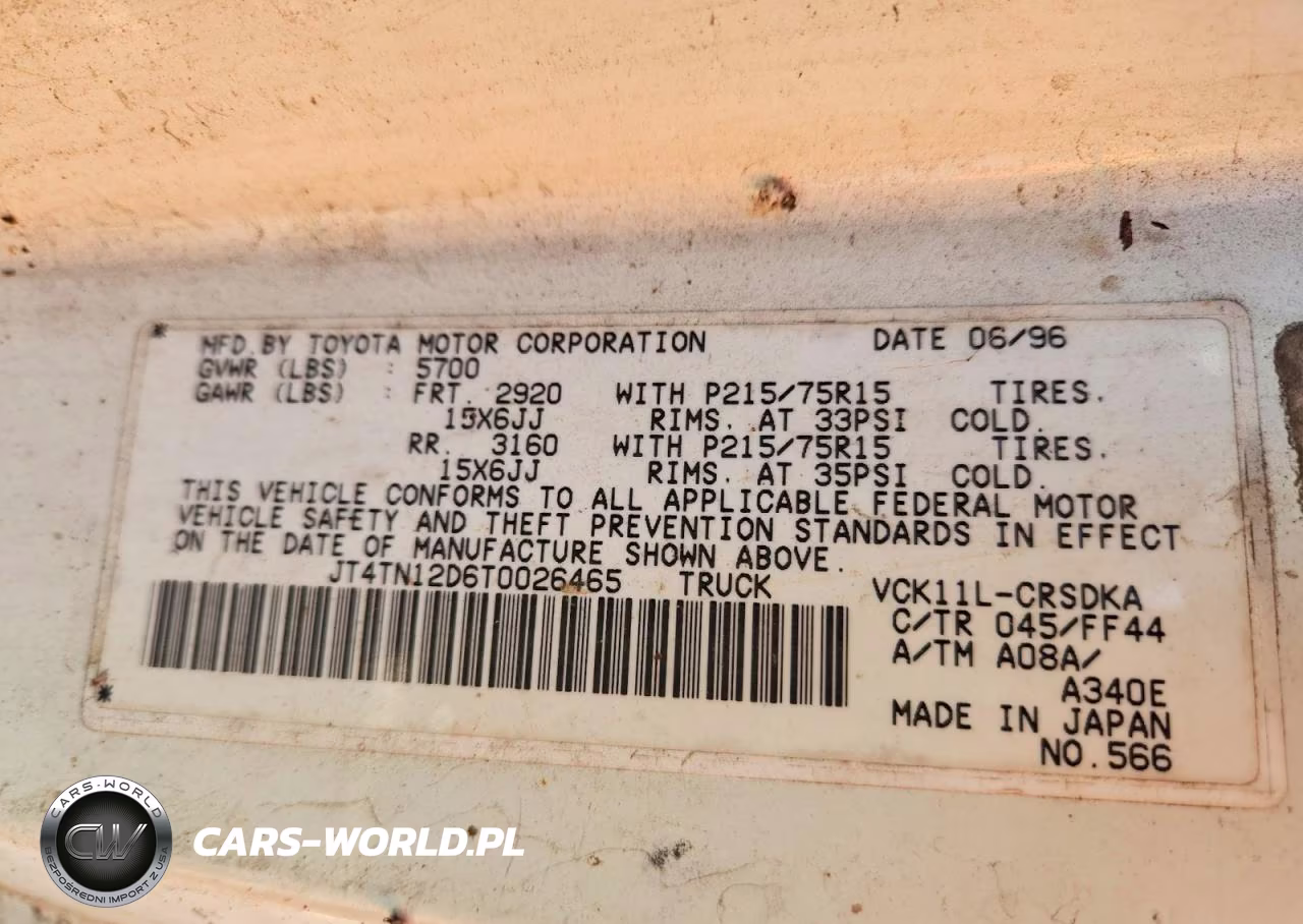 1996 Toyota T100 Dx VIN:JT4TN12D6T0026465 - 12