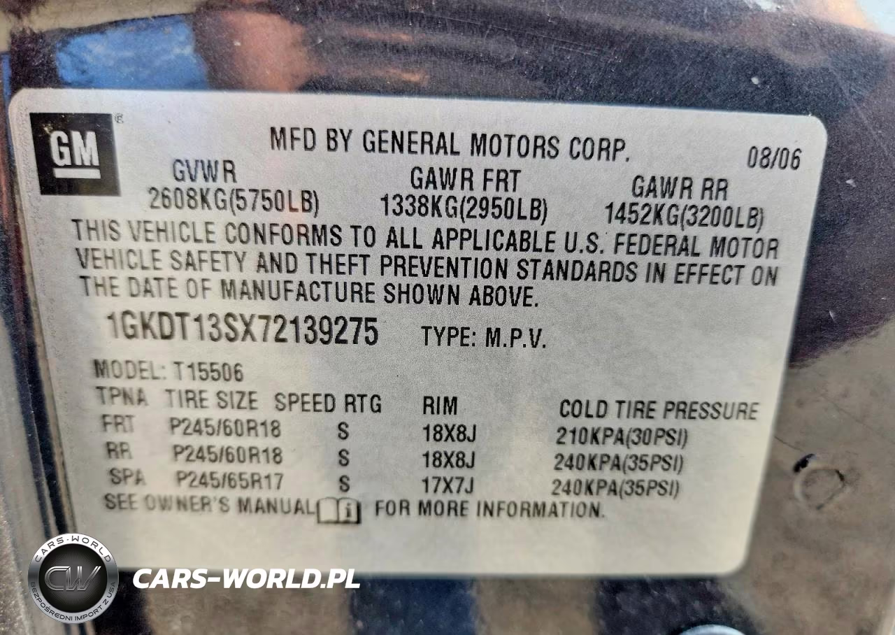 2007 GMC Envoy VIN:1GKDT13SX72139275 - 13
