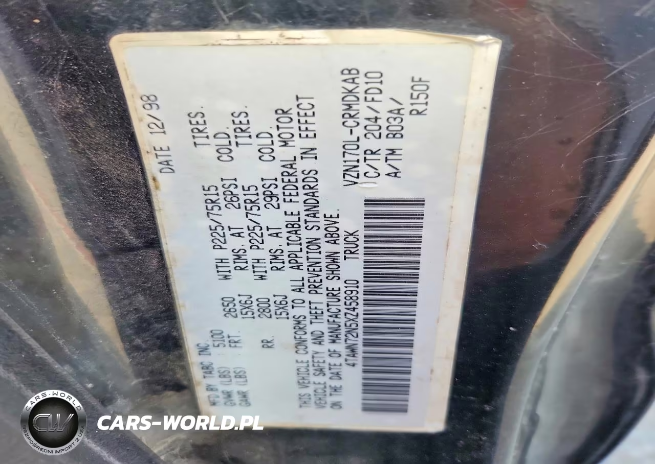 1999 Toyota Tacoma V6 VIN:4TAWN72N5XZ458910 - 12