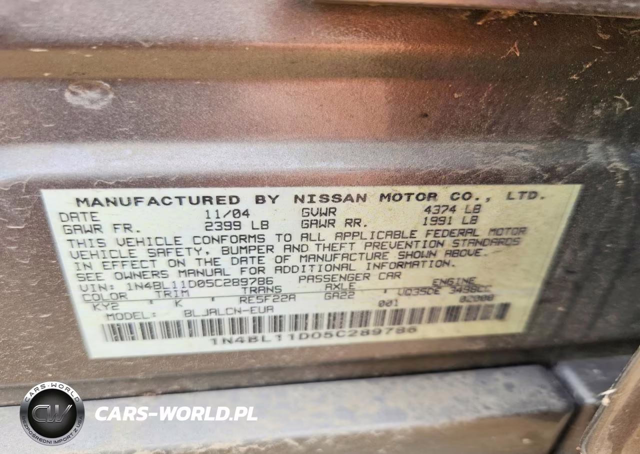 2005 Nissan Altima 3.5 Se VIN:1N4BL11D05C289786 - 13