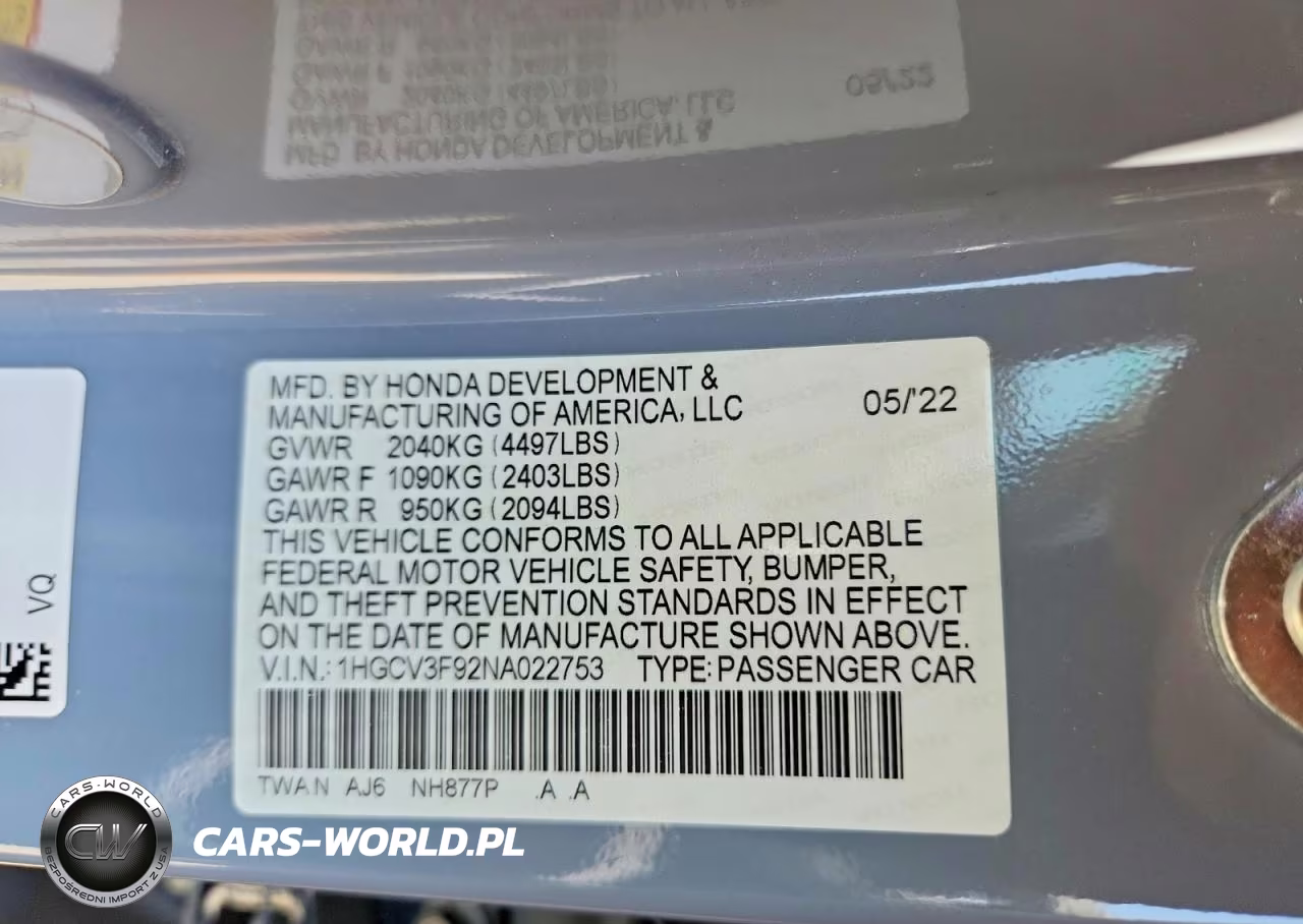 2022 Honda Accord Touring Hybrid VIN:1HGCV3F92NA022753 - 13