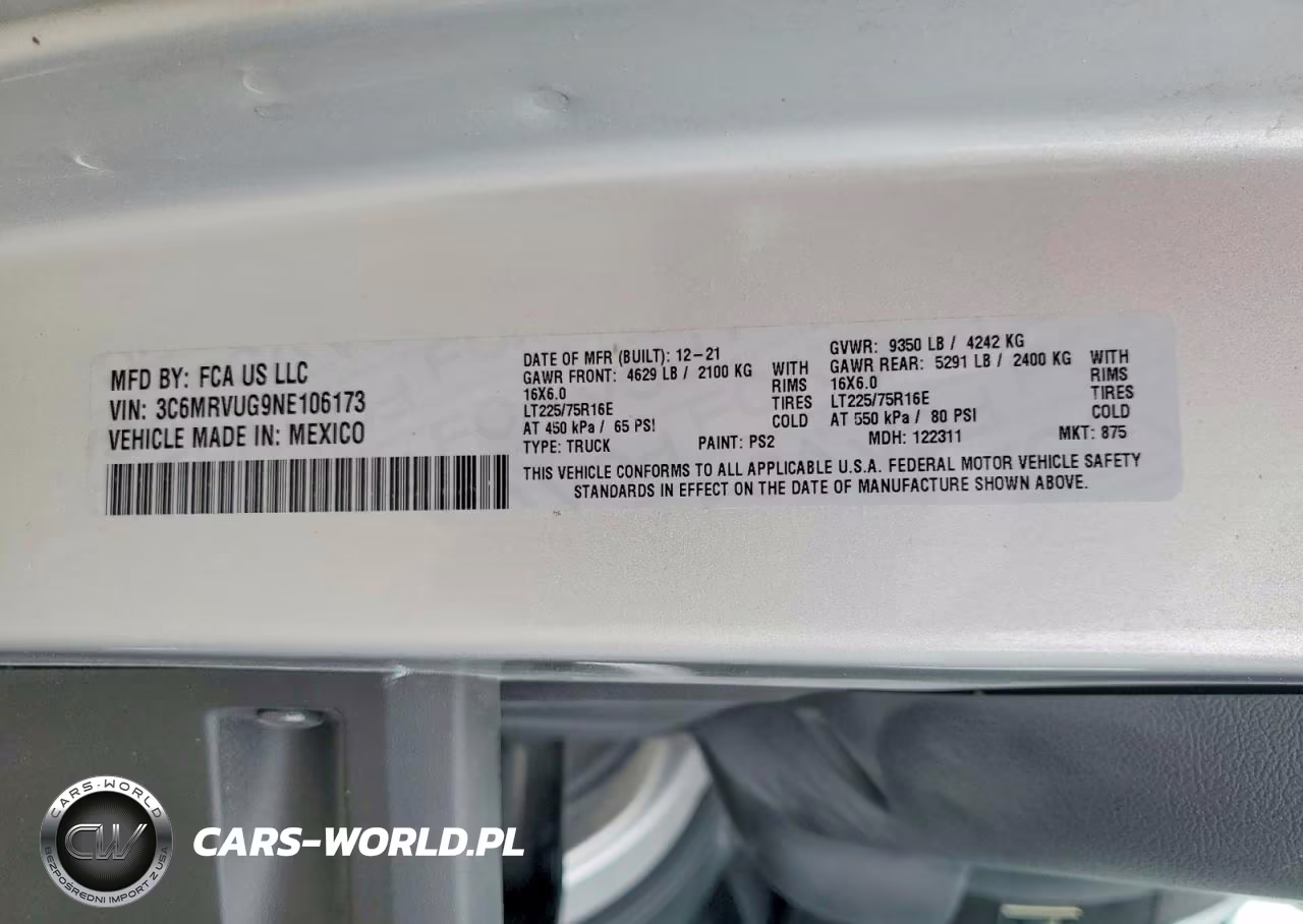 2022 Ram Promaster 3500 Rv VIN:3C6MRVUG9NE106173 - 10