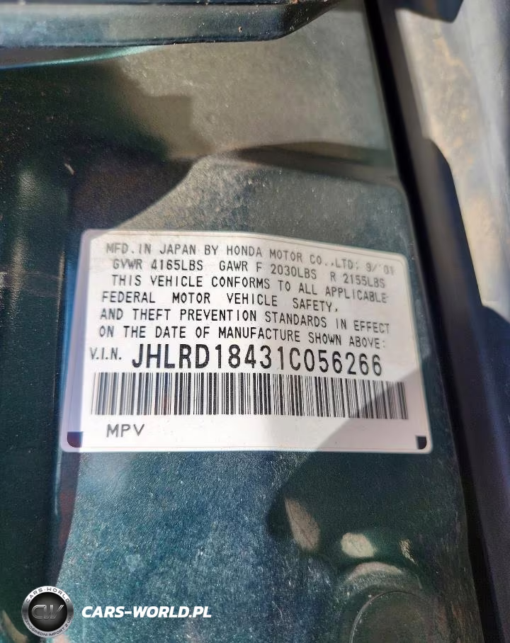 2001 Honda Cr-V Lx VIN:JHLRD18431C056266 - 14