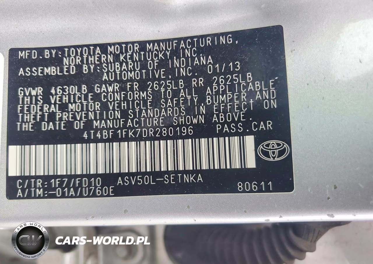 2013 Toyota Camry Le VIN:4T4BF1FK7DR280196 - 12