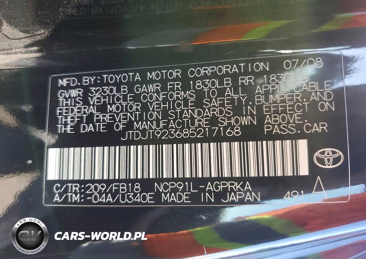 2008 Toyota Yaris Base VIN:JTDJT923685217168 - 12