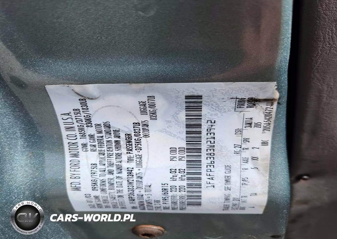 2003 Ford Focus Se VIN:1FAFP36383W213942 - 12