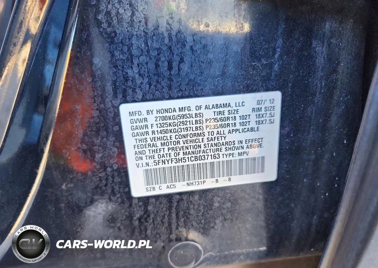 2012 Honda Pilot Exl VIN:5FNYF3H51CB037163 - 13