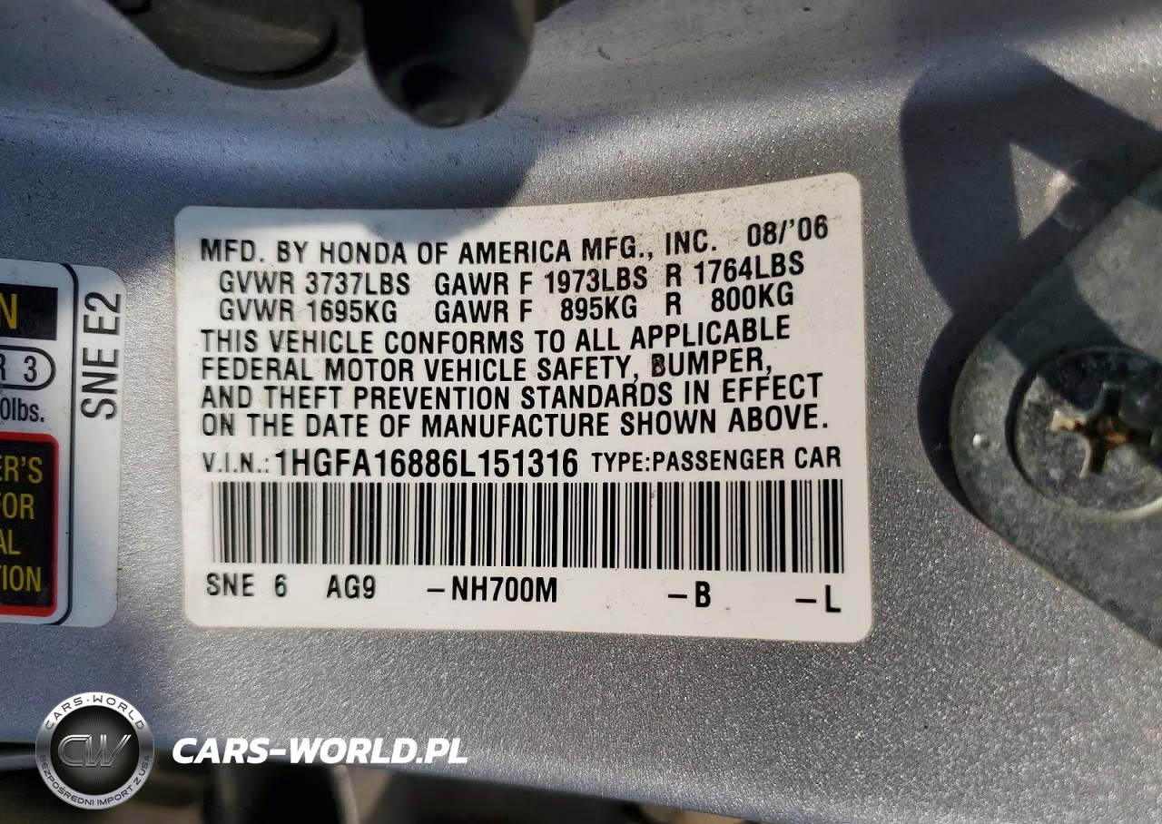 2006 Honda Civic Ex VIN:1HGFA16886L151316 - 12