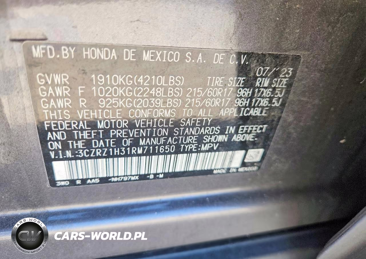 2024 Honda Hr-V Lx VIN:3CZRZ1H31RM711650 - 14