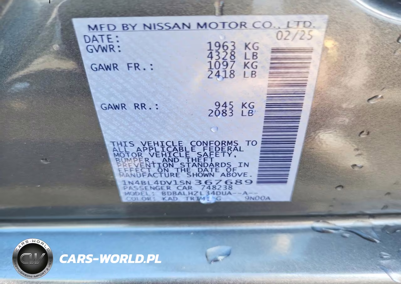 2025 Nissan Altima Sv VIN:1N4BL4DV1SN367689 - 13